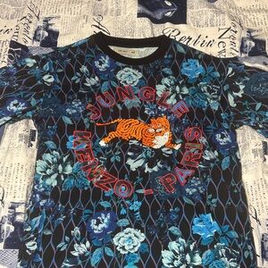 Kenzo Kids Black and Blue Jungle Paris Long Sleeve Tee